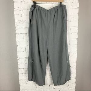 Lisa Bayne Grey Linen Wide Leg Balloon Pants Button XXL